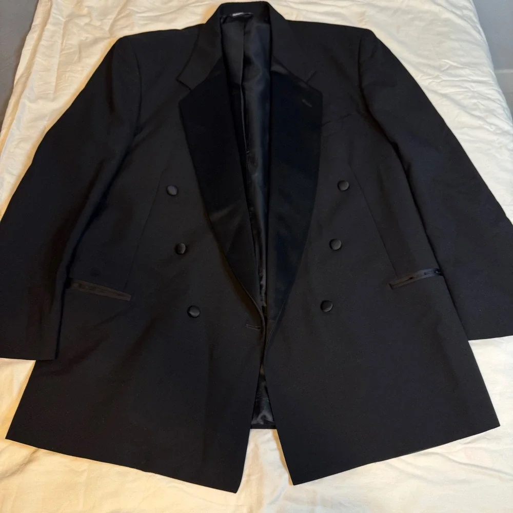 Neil Allyn Mens Black 100% Pure Wool Double Breasted Tuxedo Jacket 46L